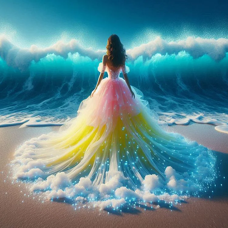 Girl With Back View At The Seaside 40*40CM (Canvas) Full Round Drill Diamond Painting gbfke