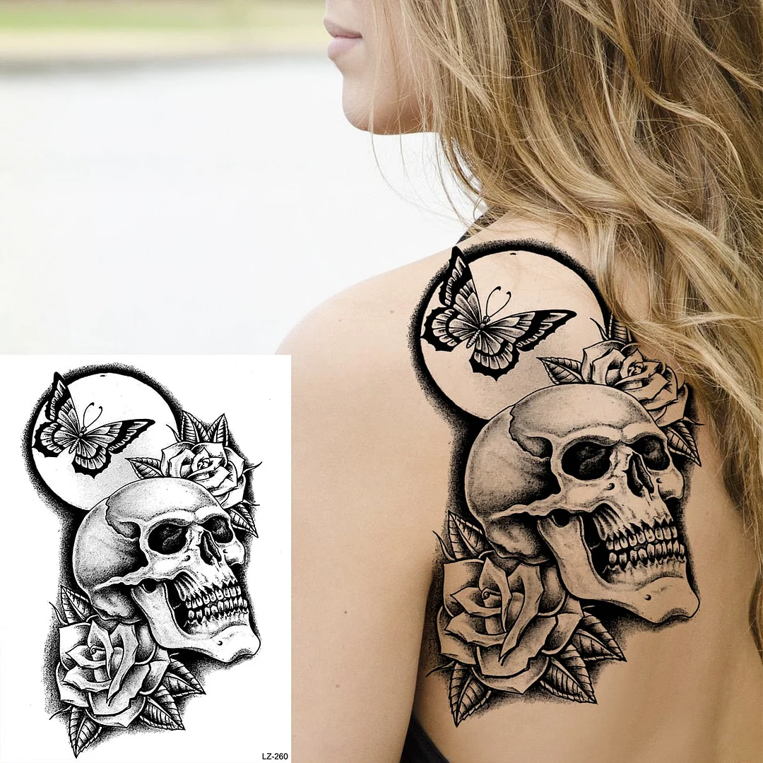 Black Rose Flower Sexy Temporary Tattoos For Women Adult Thigh Peony Skull Realistic Fake Tattoo Sexy Washable Tatoos Sticker