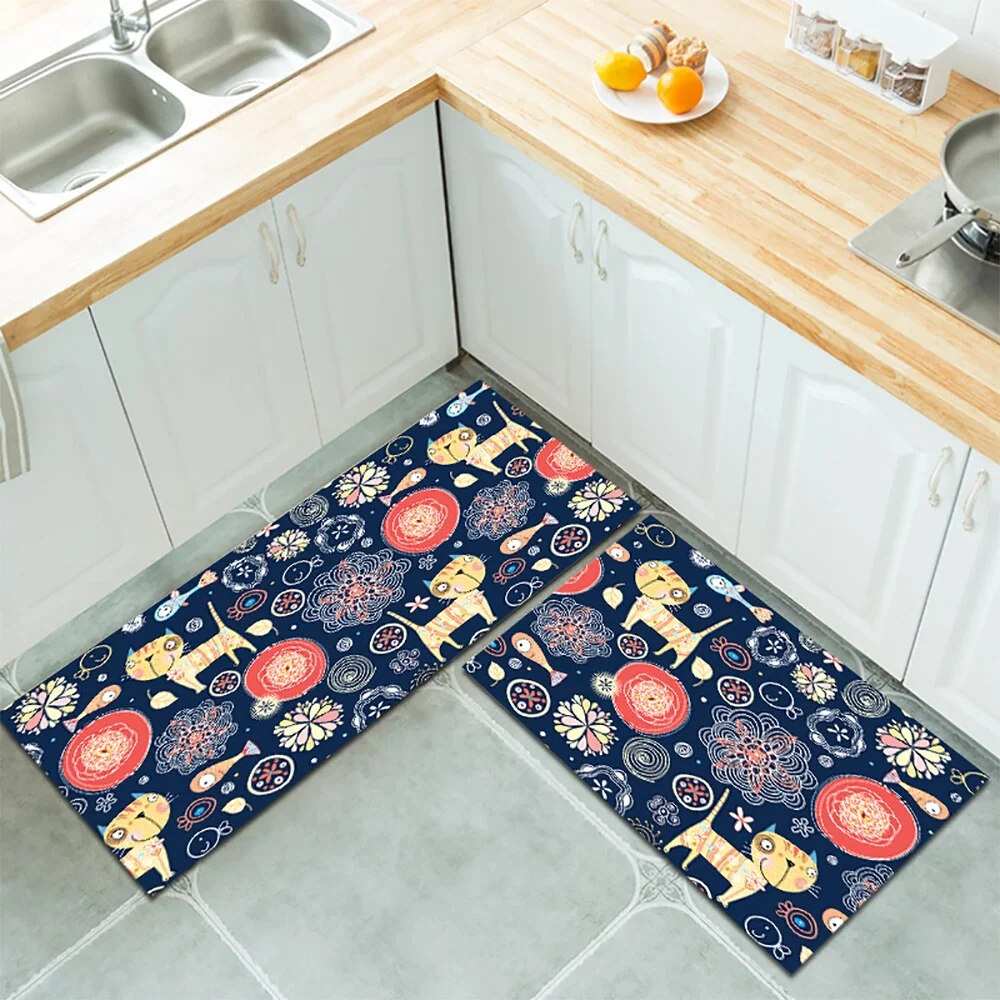 2PCS/Set Anti-slip Kitchen Mat Area Rugs Living Room Balcony Bathroom Cheaper Printed Carpet Doormat Hallway Geometric Bath Mat