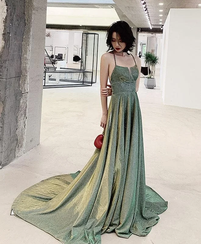 Unique Backless Long Prom Dress, Green Evening Dress