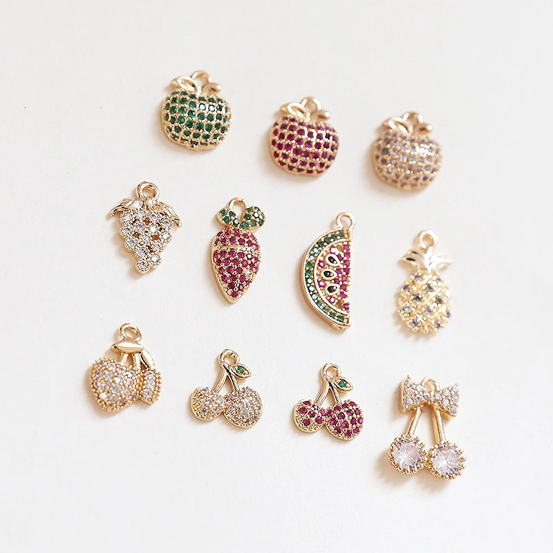 10 PCS/Package 10*11mm 10 * 14mm Alloy Zircon Cherry Fruit Watermelon Pendant Jewelry Accessories