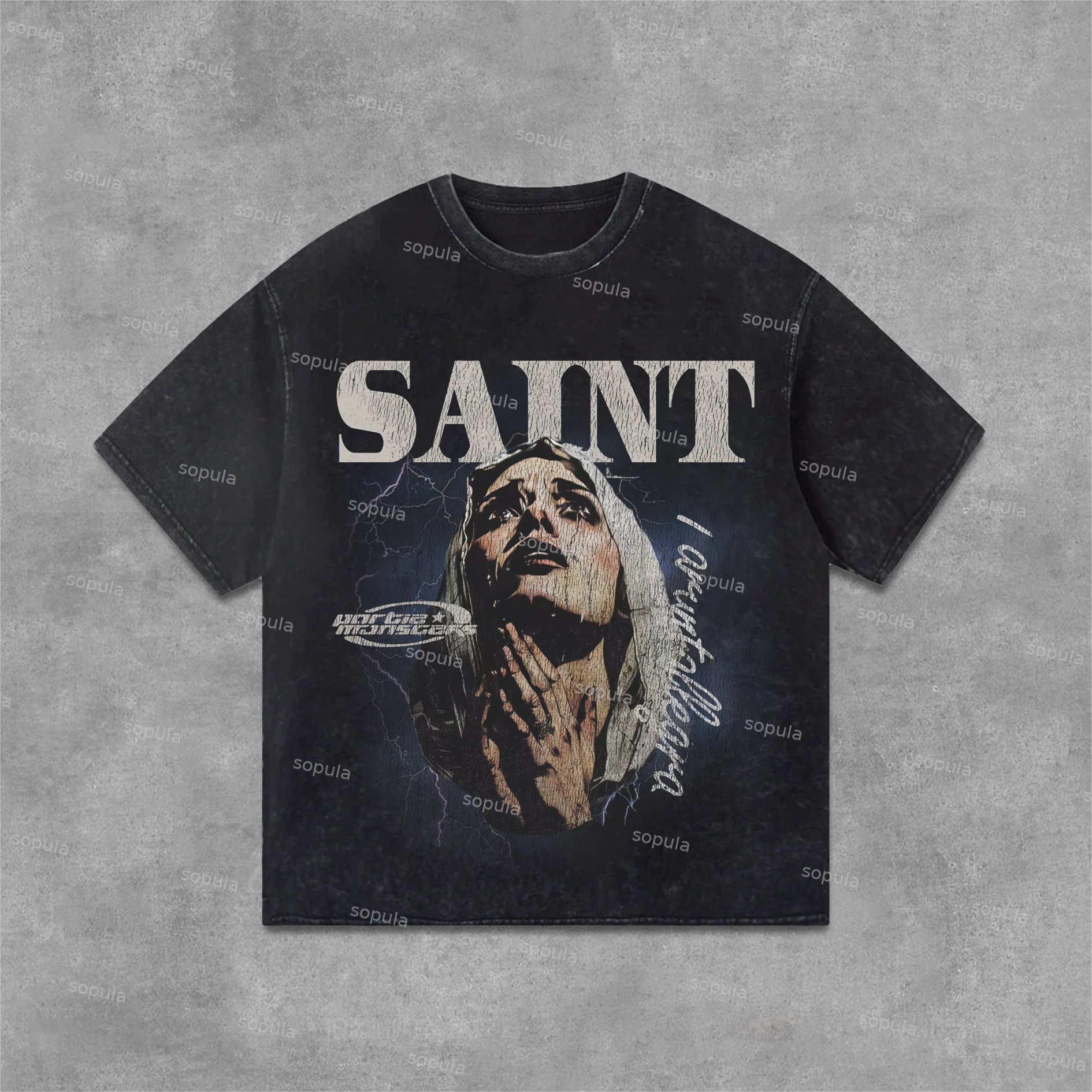 Sopula Crying Prayer Broken Print Graphics Washed T-Shirt - SOPULA