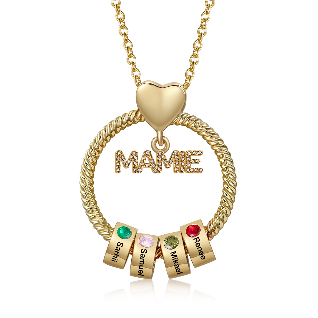 À ma Mamie - Collier Personnalisé Pendentif 4 Prénoms et Pierre de naissance Or/Argent｜Jessemade