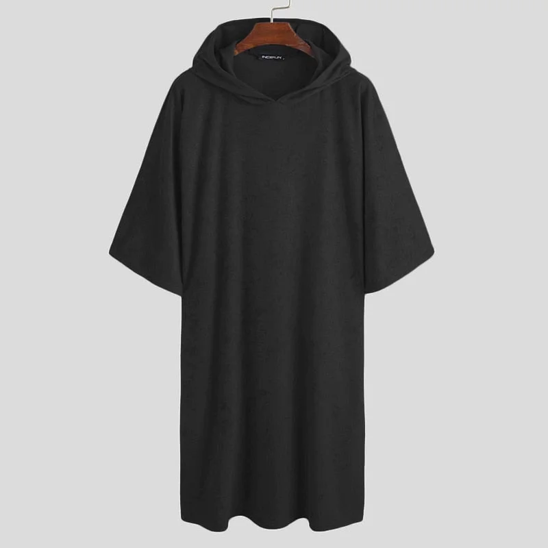 Men Bathrobes Homewear Hooded Half Sleeve Leisure Towel Robes Comfortable Solid Mens Nightgown Bathrobes Poncho INCERUN S-5XL 7