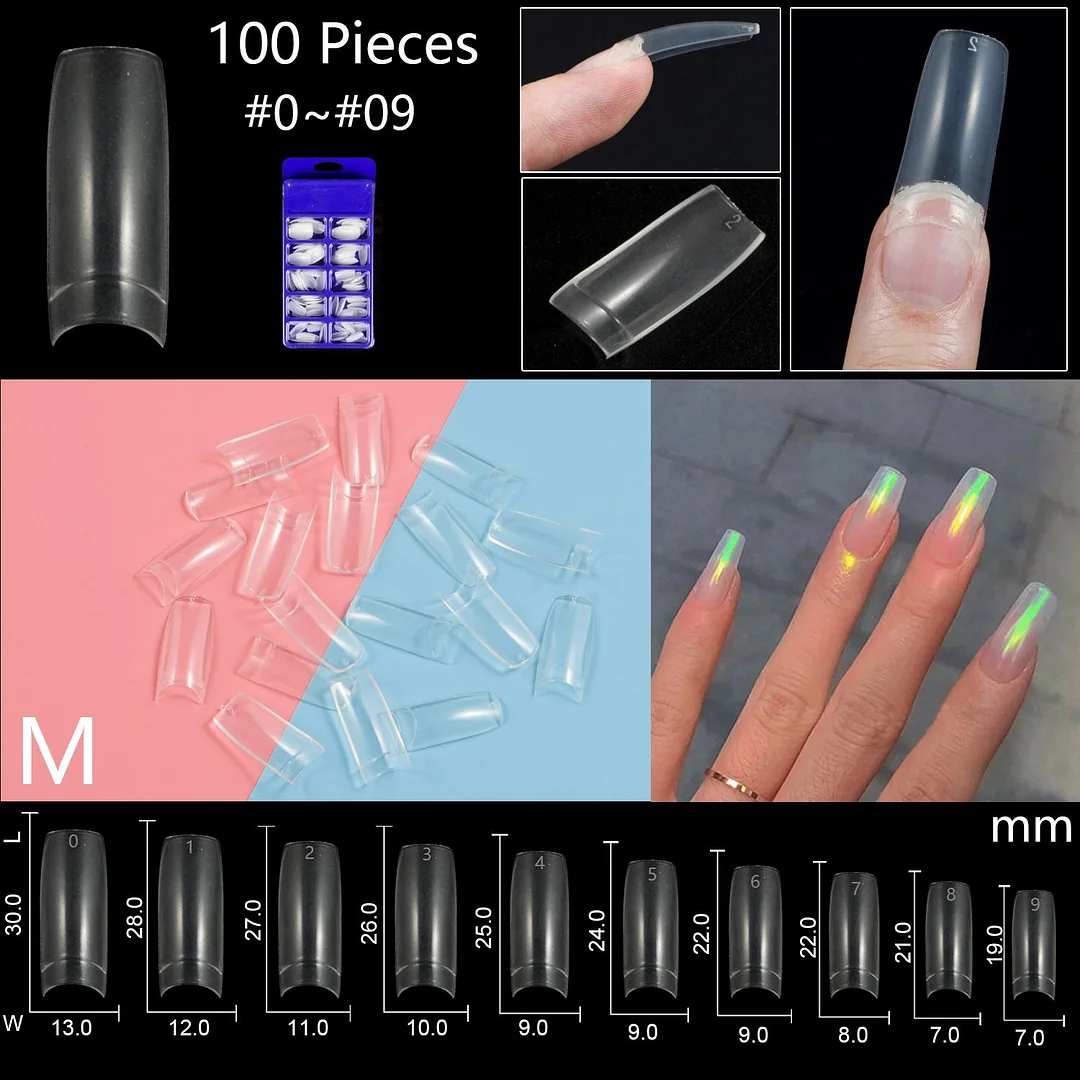 100pcs/set 10 Sizes Full Cover False Nail Tips Ballerina Coffin Fake Nails Square Stiletto French Acrylic Press On Nails-Nail Inspo