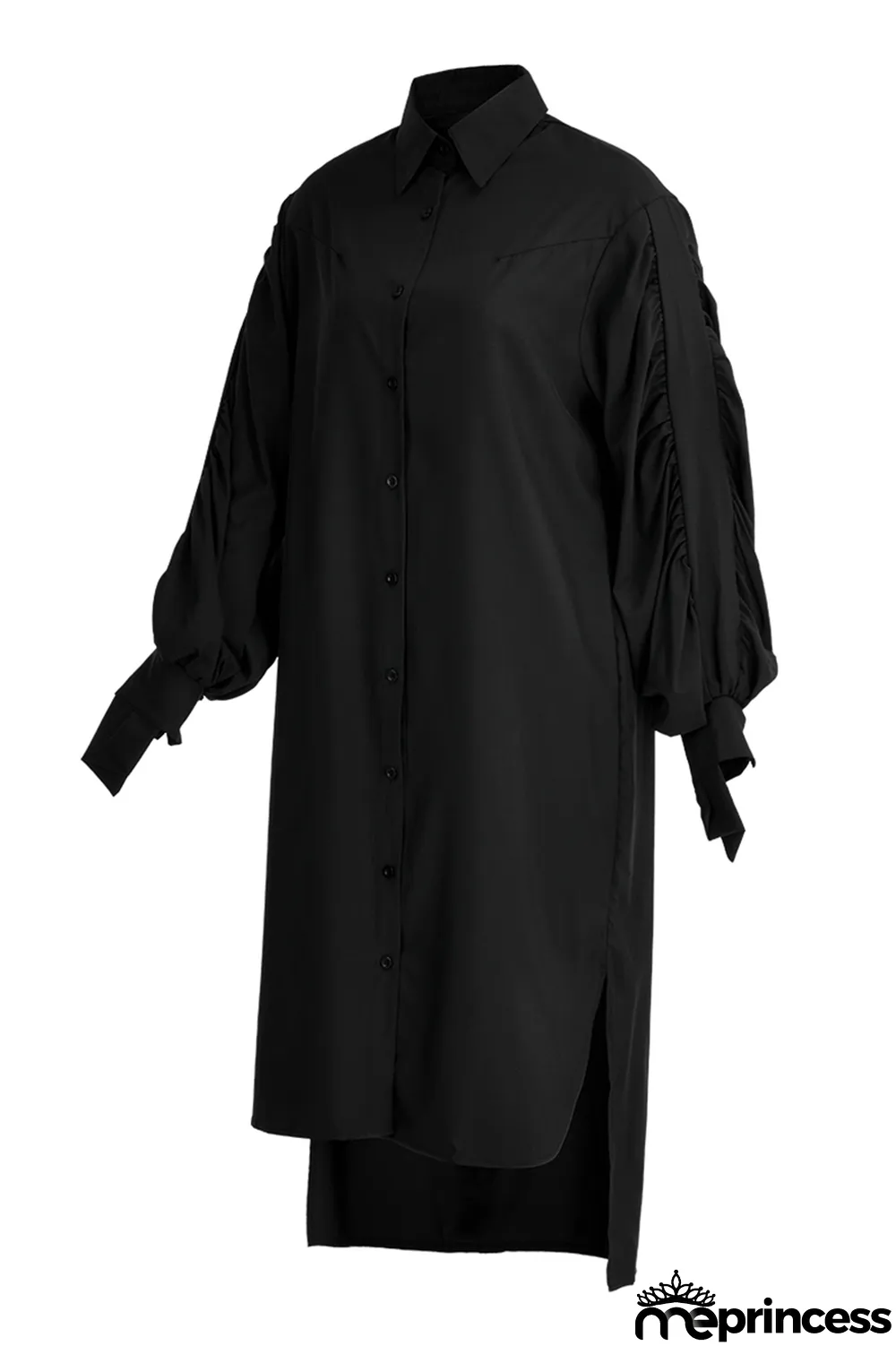 White Fashion Casual Solid Slit Turndown Collar Long Sleeve Shirt Dress