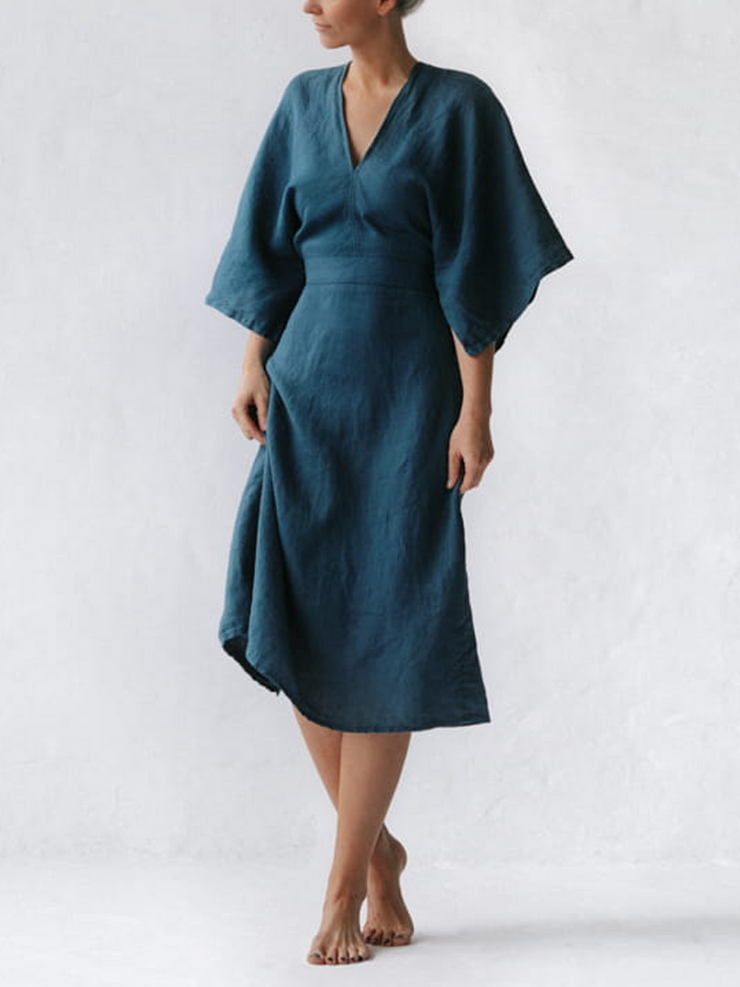 Linen Tie Belt Short Sleeve Loungewear Dress