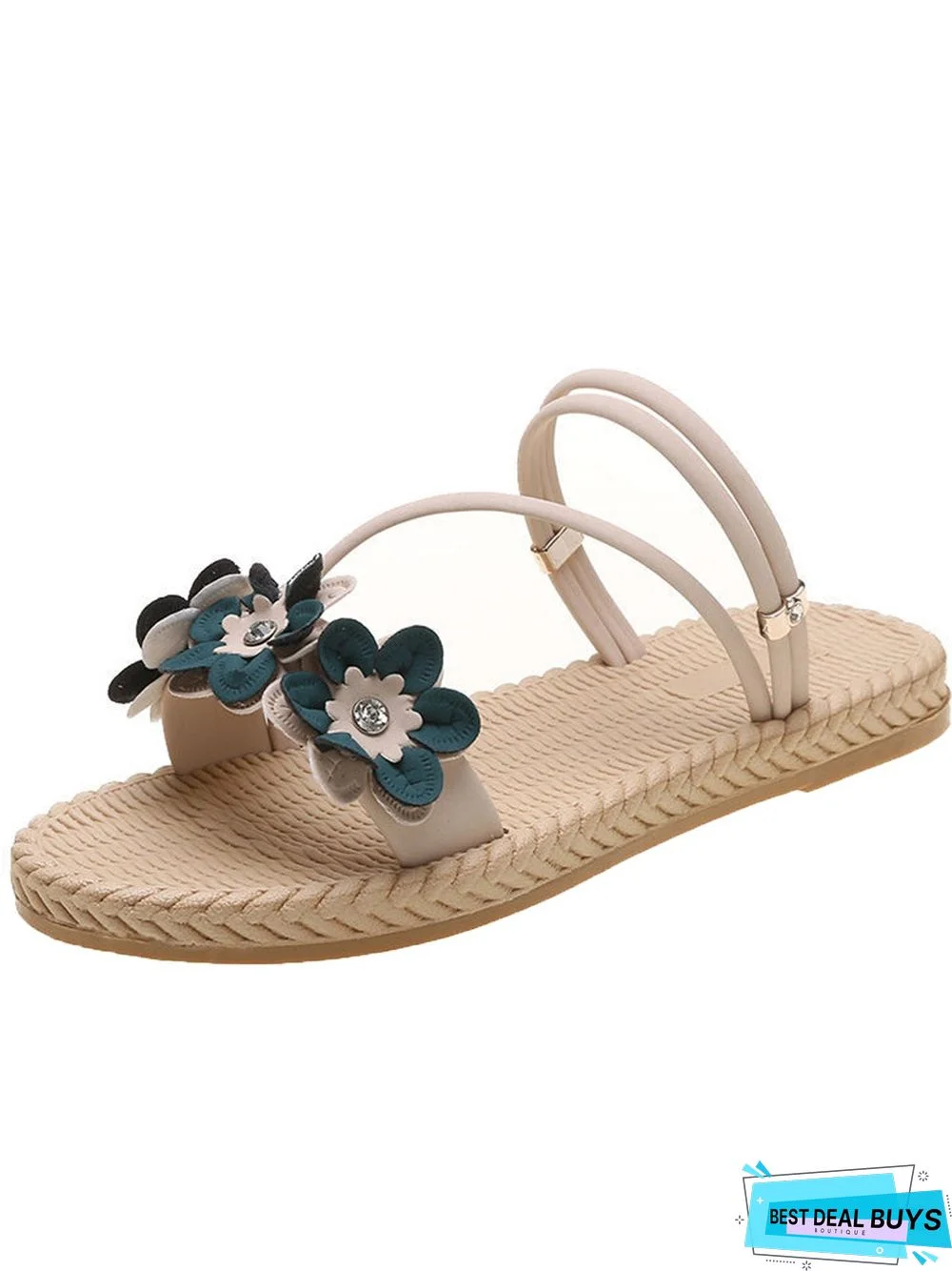 Flower & Rhinestone Decor Multi-way Wear Slingback Sandals