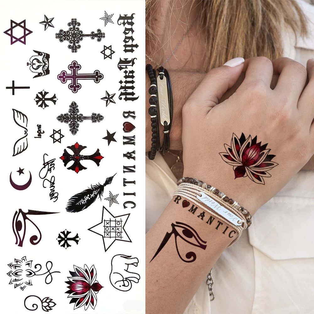 Gingf Sun Infinity Small Temporary Tattoos For Men Kids Women Butterfly Crown Fake Tattoo Sticker Hand Face Tiny Hands Tatoo