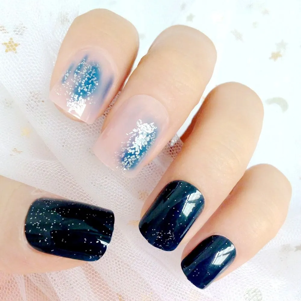 24Pcs Gradient Gray Artificial Fake Nails Marble Patterns Short False Nails With Design Full Cover Finger Tip Manicure Tool-Nail Inspo