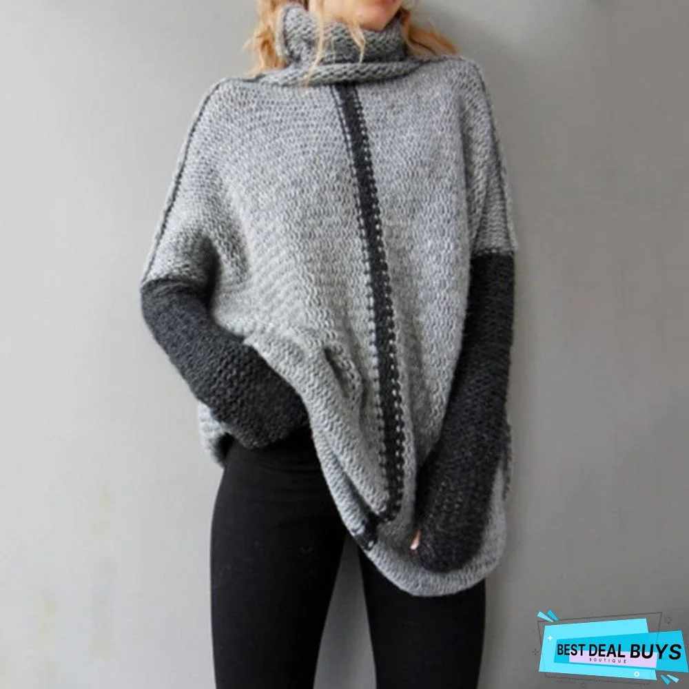 Autumn and Winter Turtleneck Loose Splicing Sweater