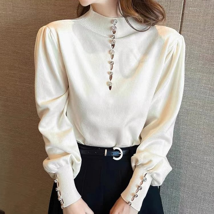 Long Sleeve Shift Buttoned Sweater QueenFunky