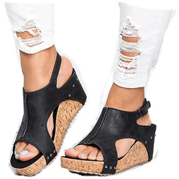 Yyvonne Spring And Summer New Rivet Slope And Fish Mouth Sandals Women Large Size Waterproof Table Hollow High Heel Women Sandals