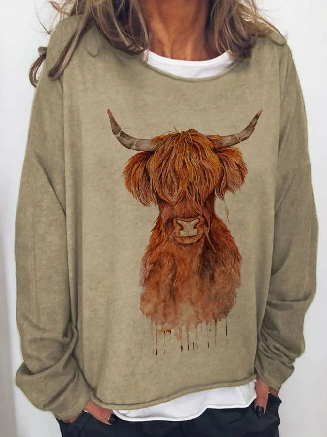 Women's Highland Cow casual loose print sweater socialshop