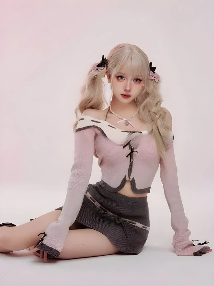 Brownm Corduroy Knitted Two Piece Set