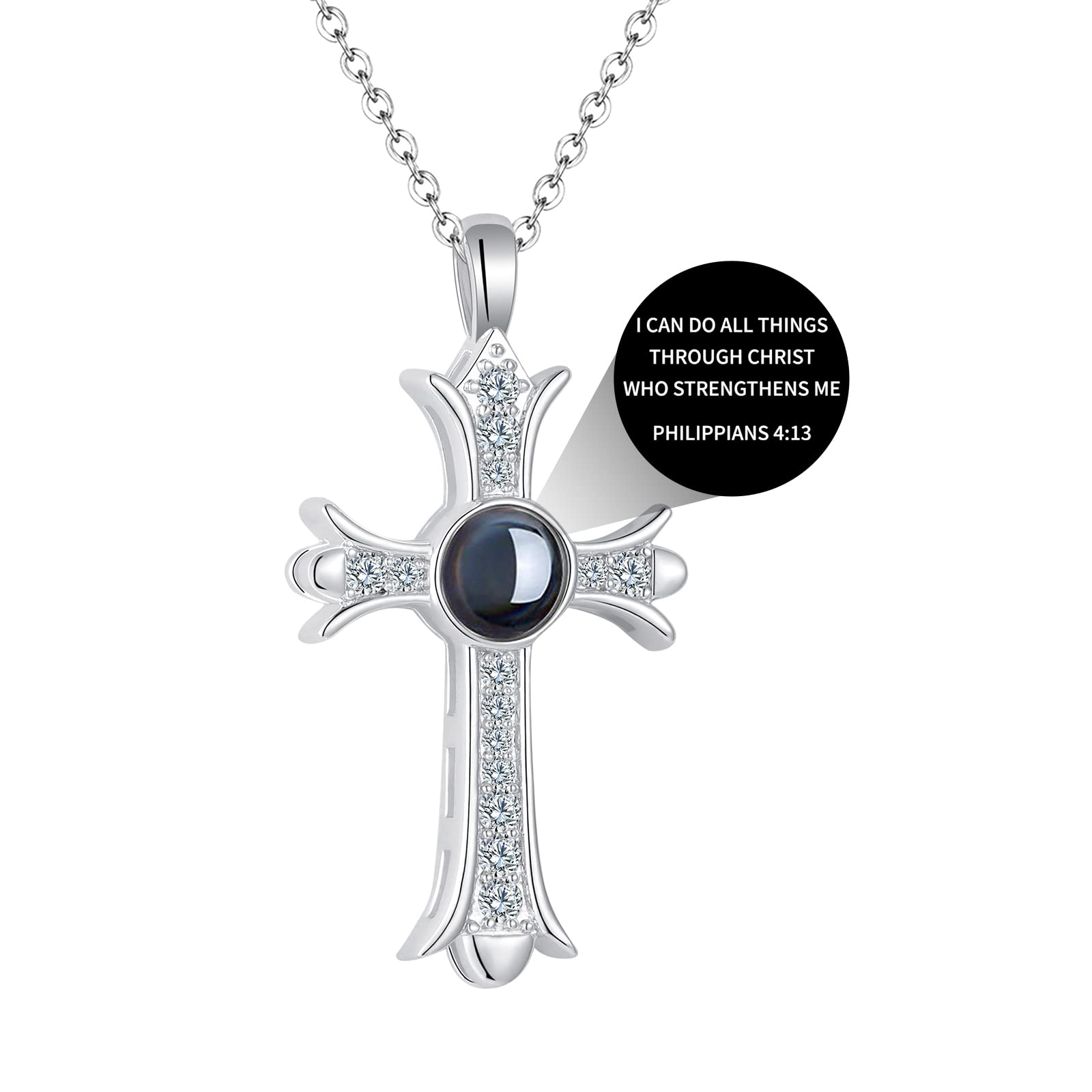 Loveyoufancy Projection Bible Verse Cross Necklace, Gold/Silver Cross Pendant Scriptures Necklace for Religious Christian Jewelry Inspirational Gifts