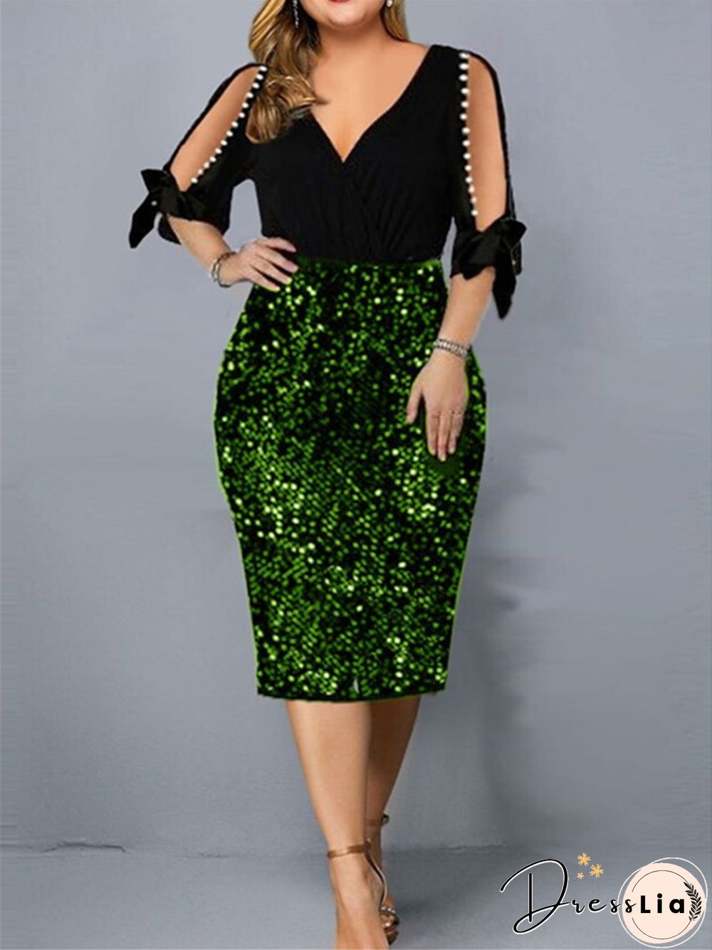 New V-neck Personalized Sequins Design Plus Size Women's Dress