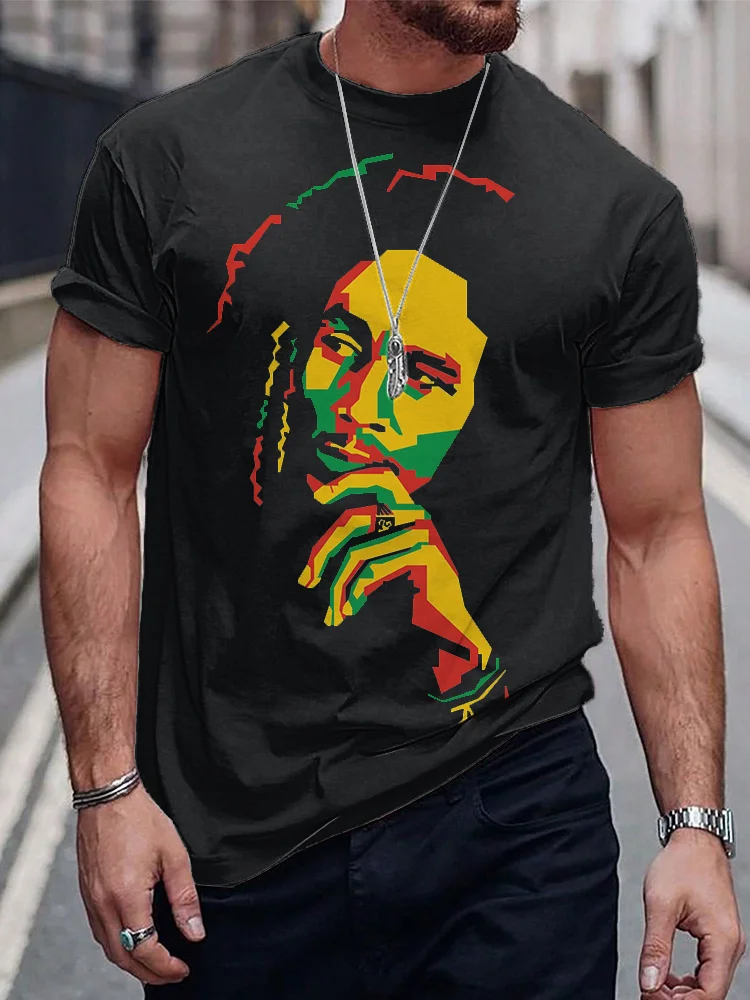 Reggae Print Casual Cozy Short Sleeve T-Shirt
