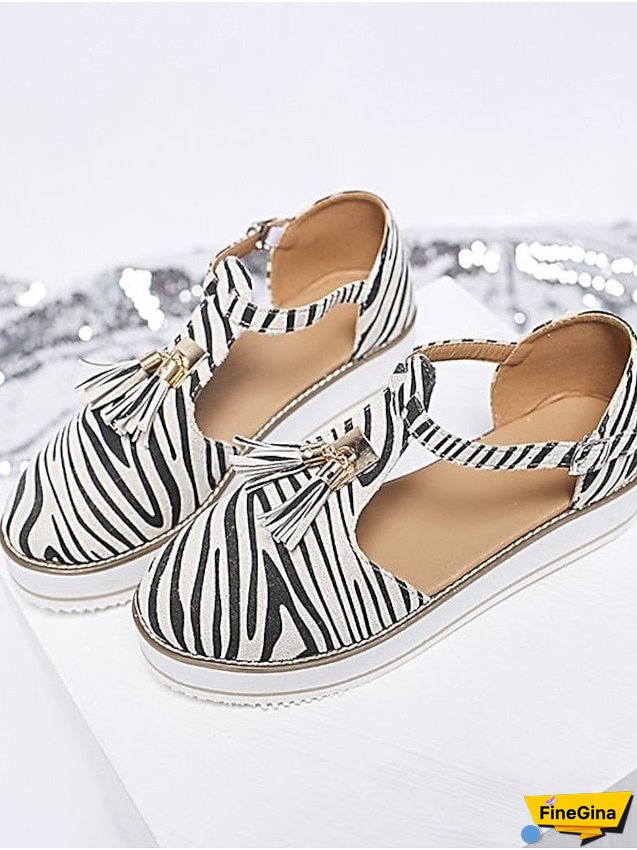 Women's Sandals Platform Sandals Plus Size Outdoor Daily Walking Summer Tassel Platform Flat Heel Round Toe Closed Toe