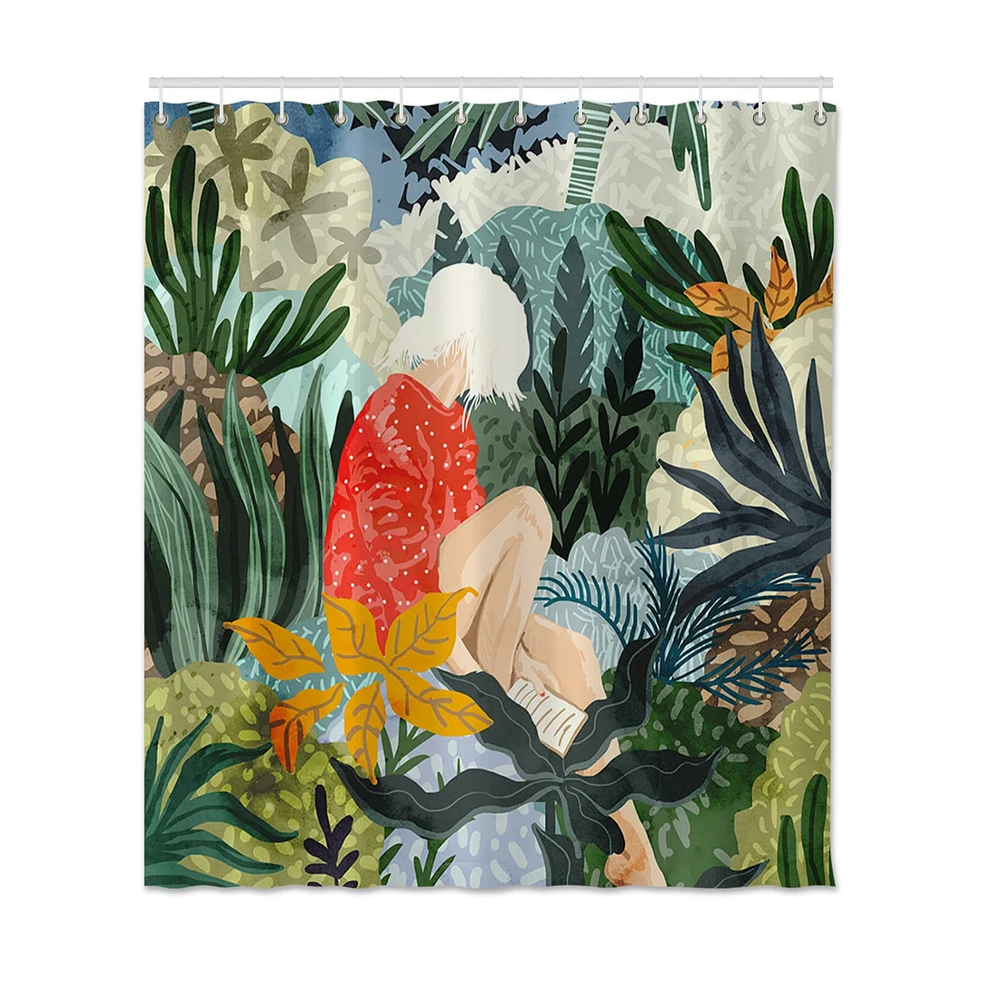 Leaves Swim Printed Shower Curtain Creative Waterproof Bath Shower Curtain Polyester Fabric Bathroom Shower Curtain With Hooks