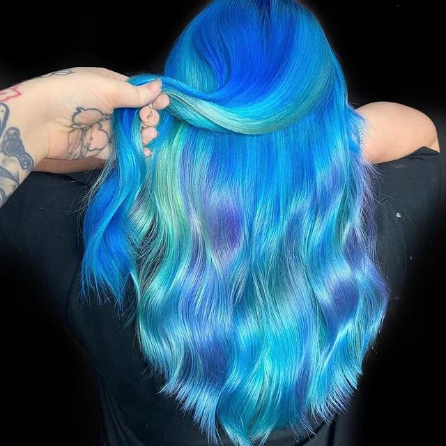 ELCNEPAL® | (✨NEW)RAINBOW072 CUSTOM BLUE FULL LACE High-Density HAIR WIG 99J- BRIGHT BLUE DIP DYE ELCNEPAL