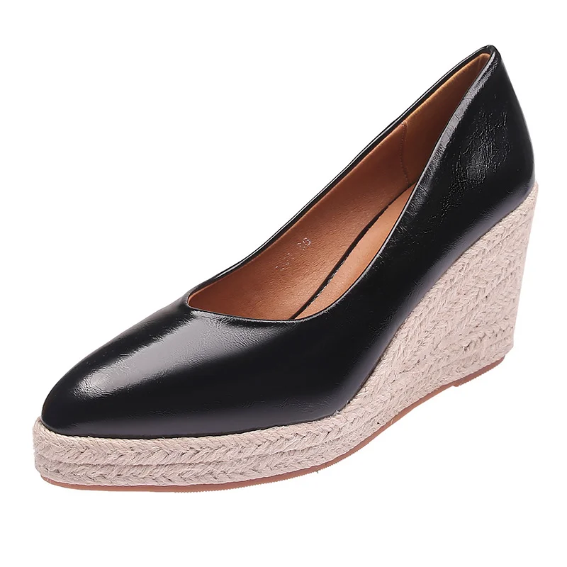 Wongn Wongn And Autumn New Fashion Slope With Shallow Single Shoes Female Platform High Heel Grass Hemp Rope Bottom