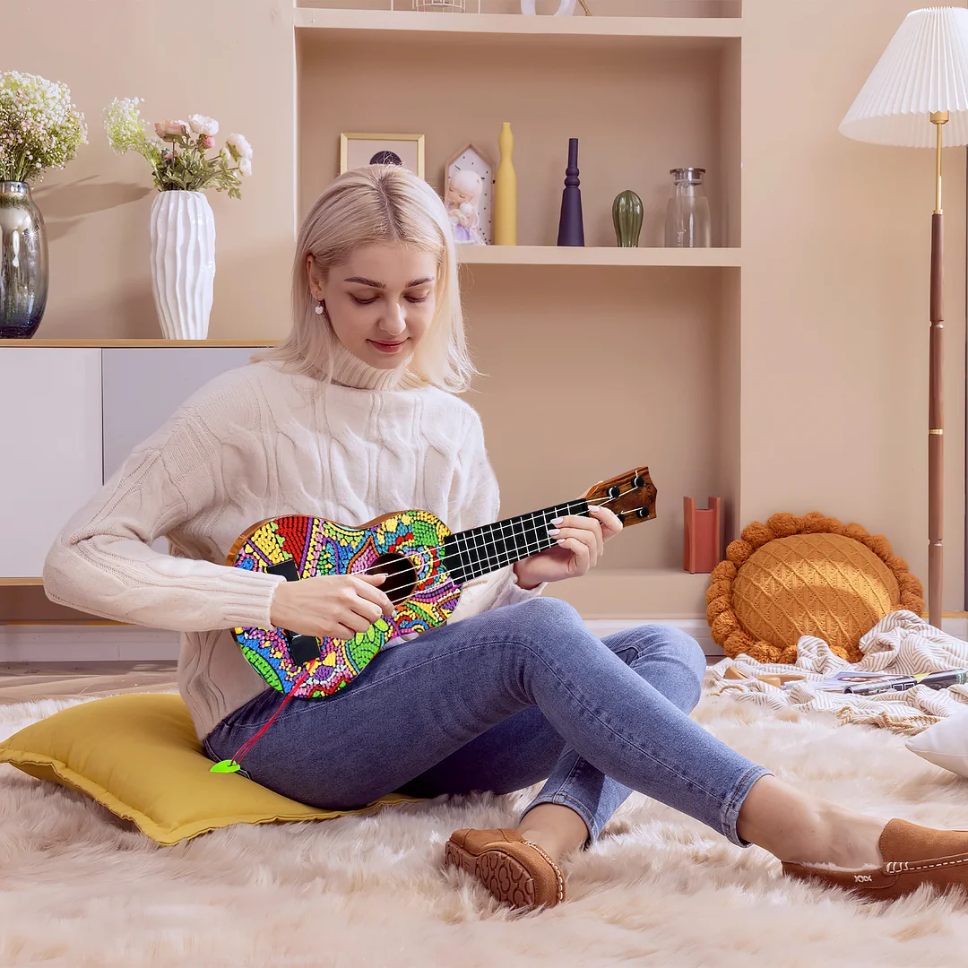 DIY Wooden Guitar Diamond Art Ornament Unique Gifts for Musicians (Flowerbed)