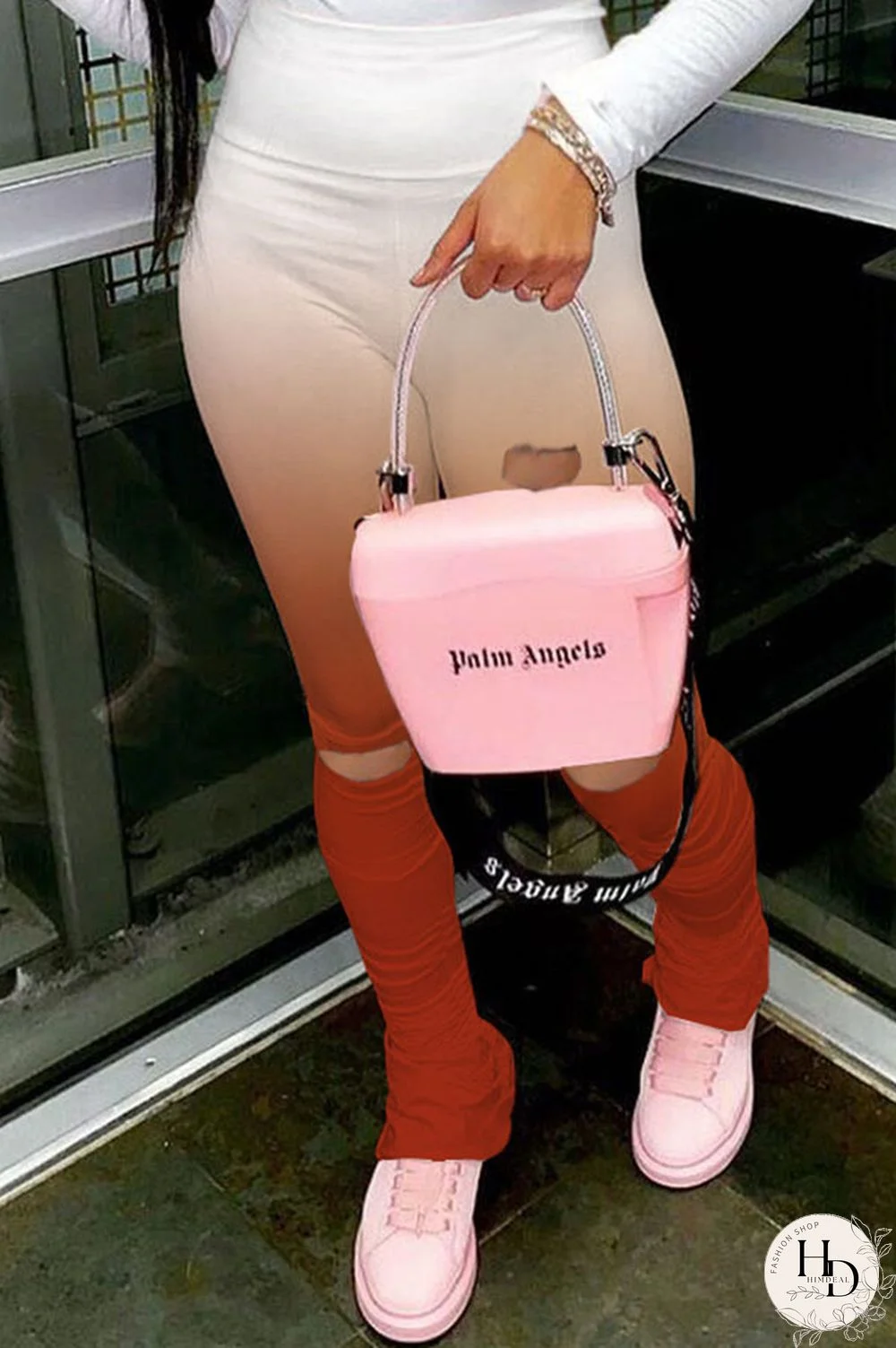 purple Black Orange Yellow purple Elastic Fly High Gradient Boot Cut Pants Bottoms