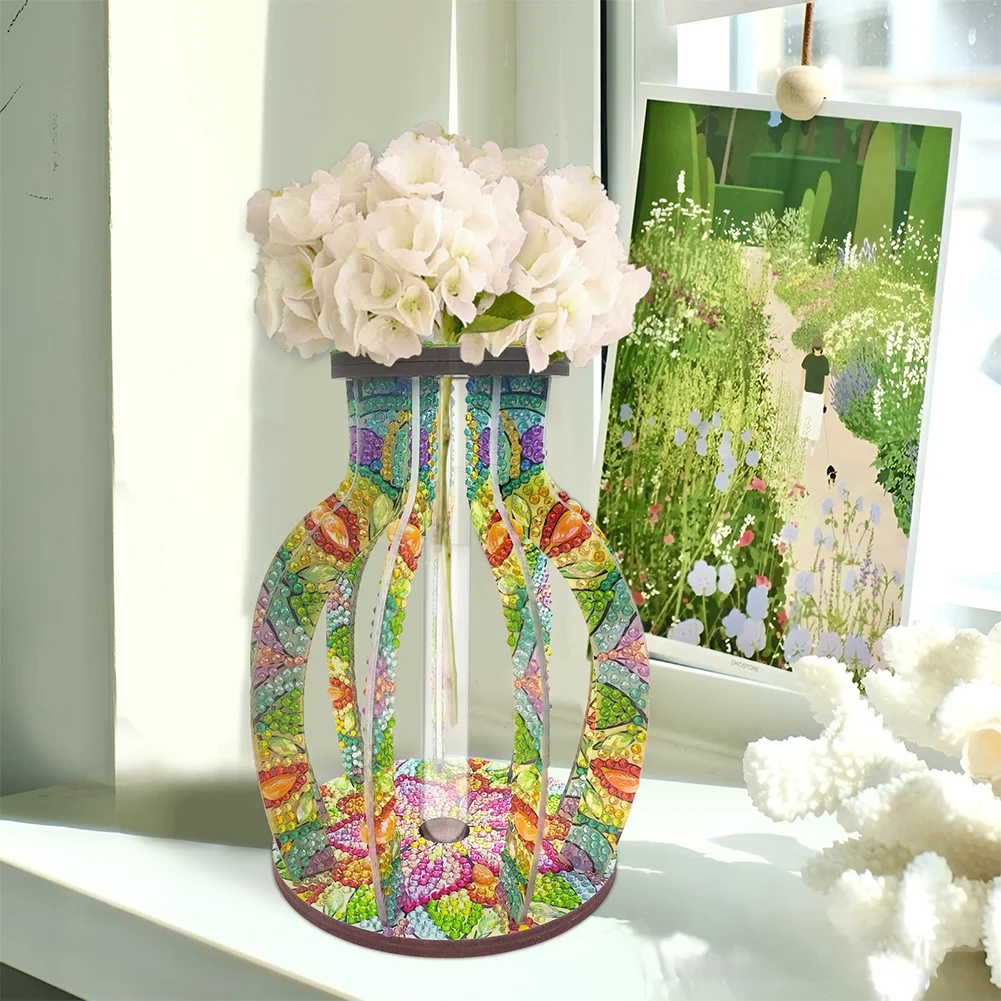 DIY Wood Flower Diamond Painting Flower Vase Ornaments for Home Office Decor