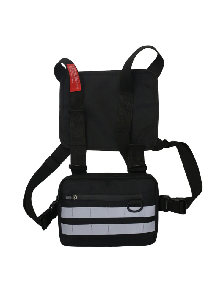 Unisex Vest Chest Bag Oxford Waistcoat Hip Hop Pouch (Black Reflective)