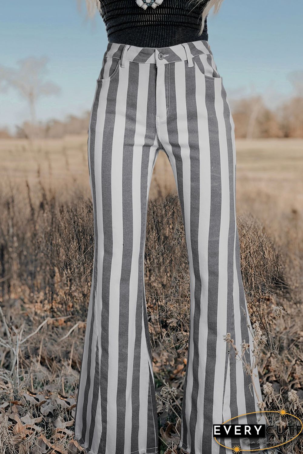 Stripe Star Embellished Western Flare Jeans