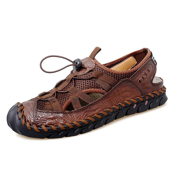 Men Large Size Lace-up Closed Toe Hand Stitching Outdoor Sandals