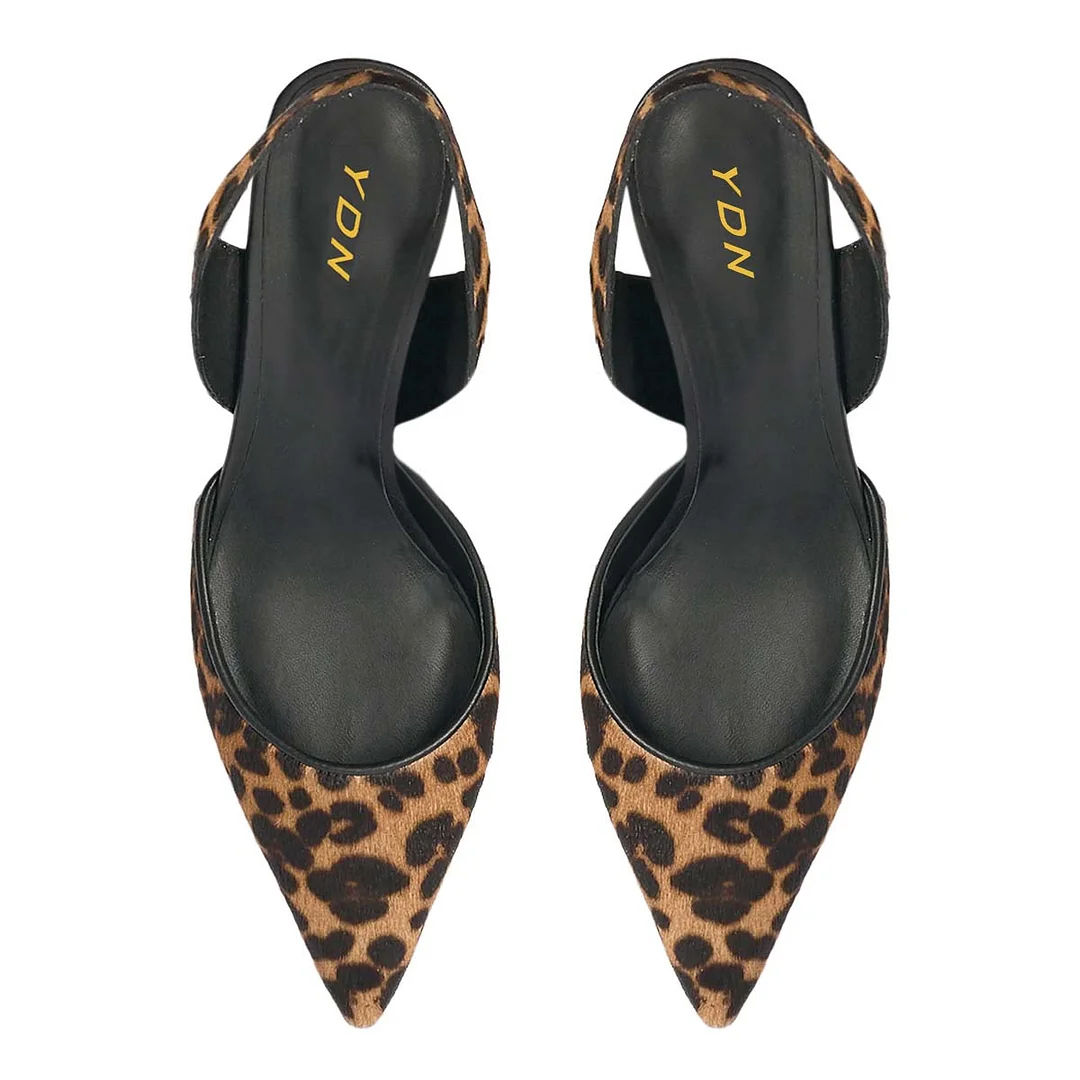 Leopard Print Pointed Toe Slingback Shoes with Stiletto Heels