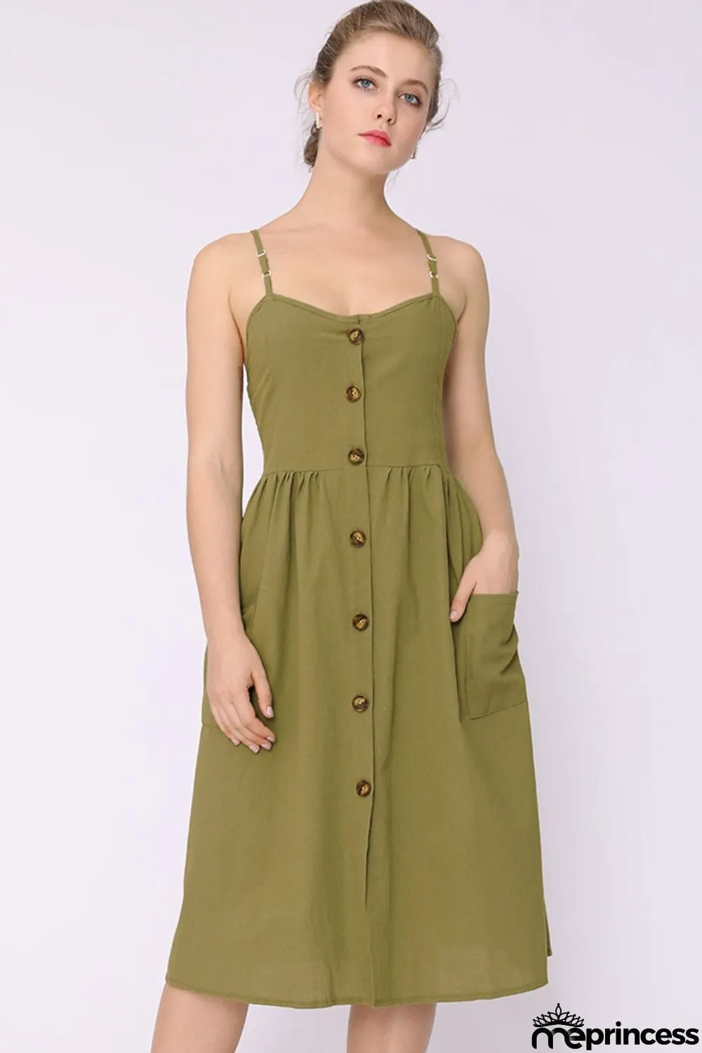 Spaghetti Strap Smocked Dress with Pockets