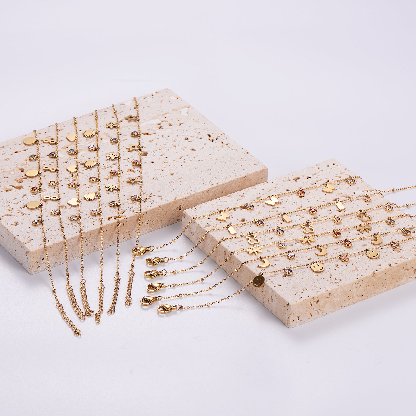 6 Pcs Women Minimalist Stripe Circle Round Animal Text Letter Chinese Zodiac Number Stainless Steel Electroplating Bracelets