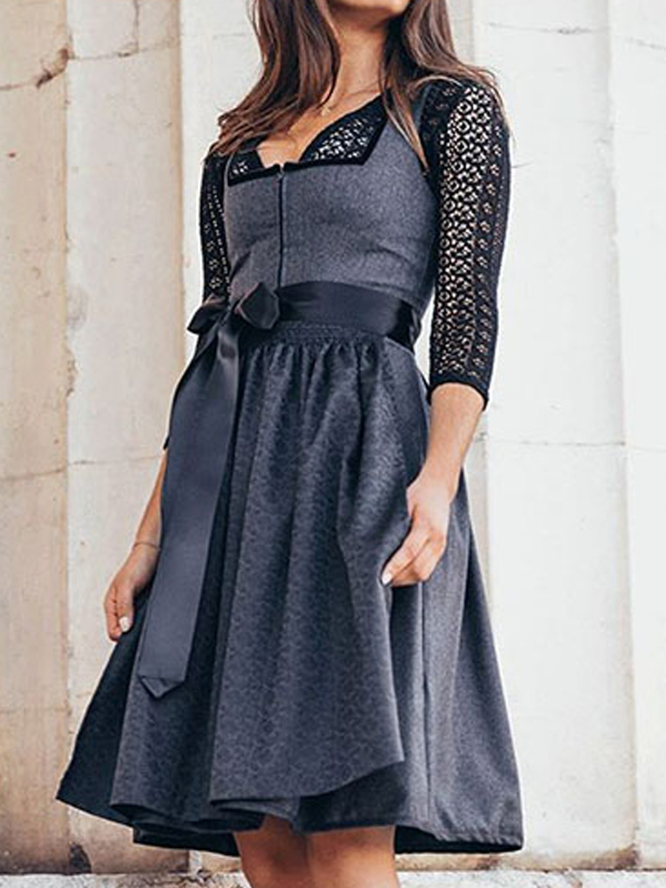 Square Neck Zipper Bow Midi Dirndl wearshes