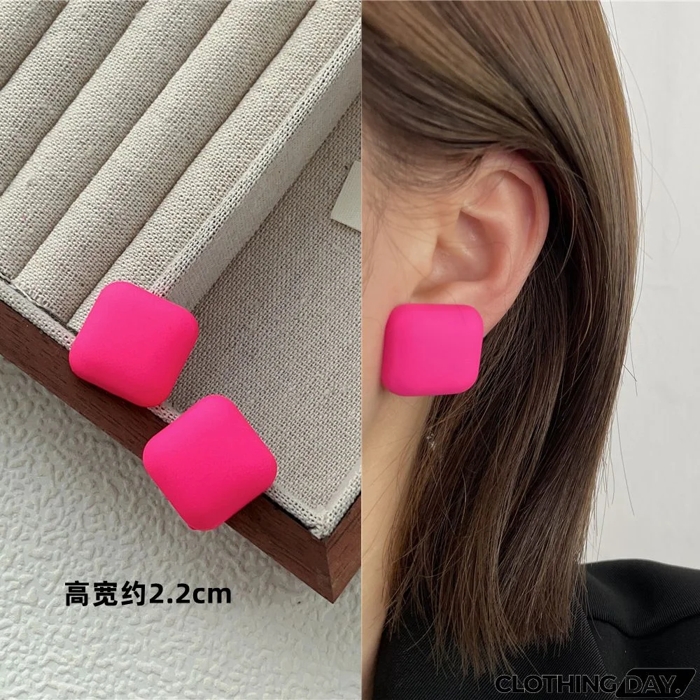 Women Fashion Geometric Fluorescent Rose Without Ear Hole Ear Clip Earrings