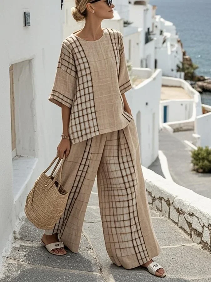 Women'S Loose Plaid Pants Suit 