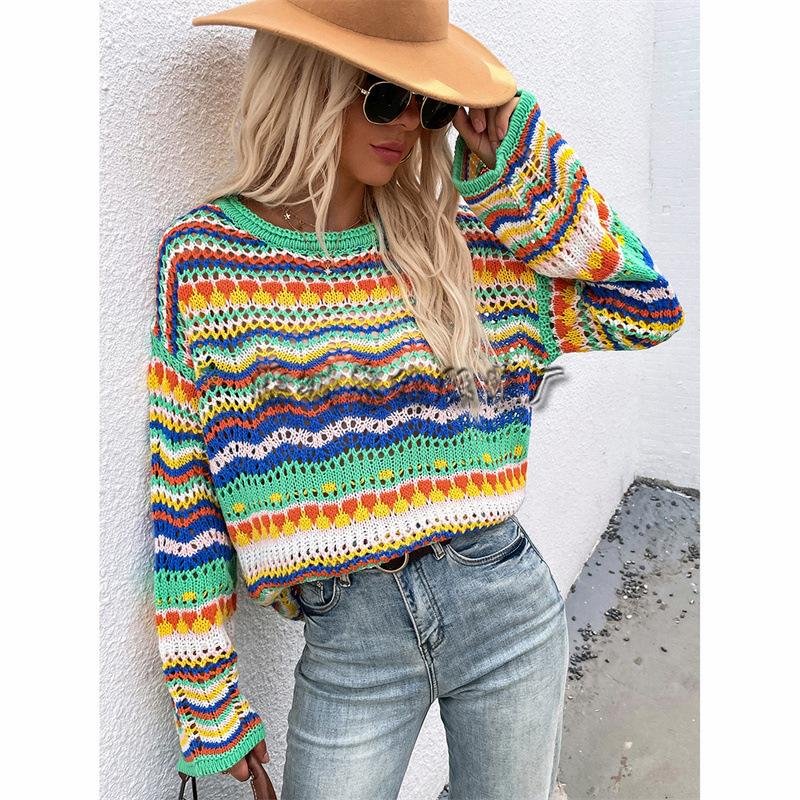 Autumn/Winter's New Stitched Loose-Fitting Round-Neck Striped Sweater | IFYHOME