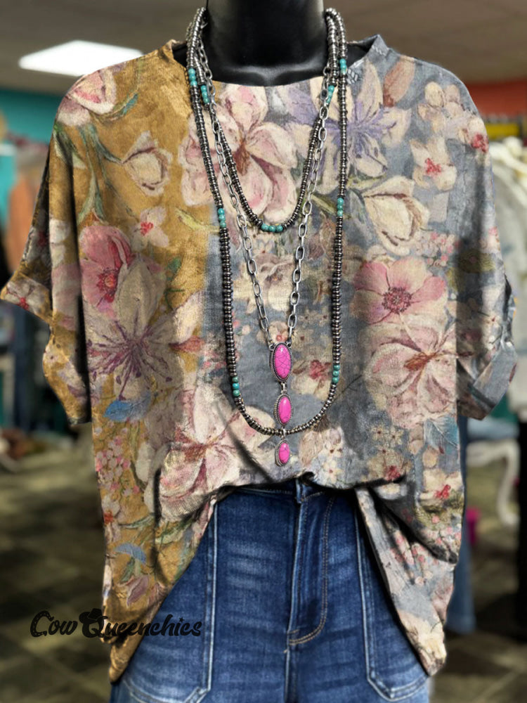 Vintage Floral Print Casual Top Multicolor / S