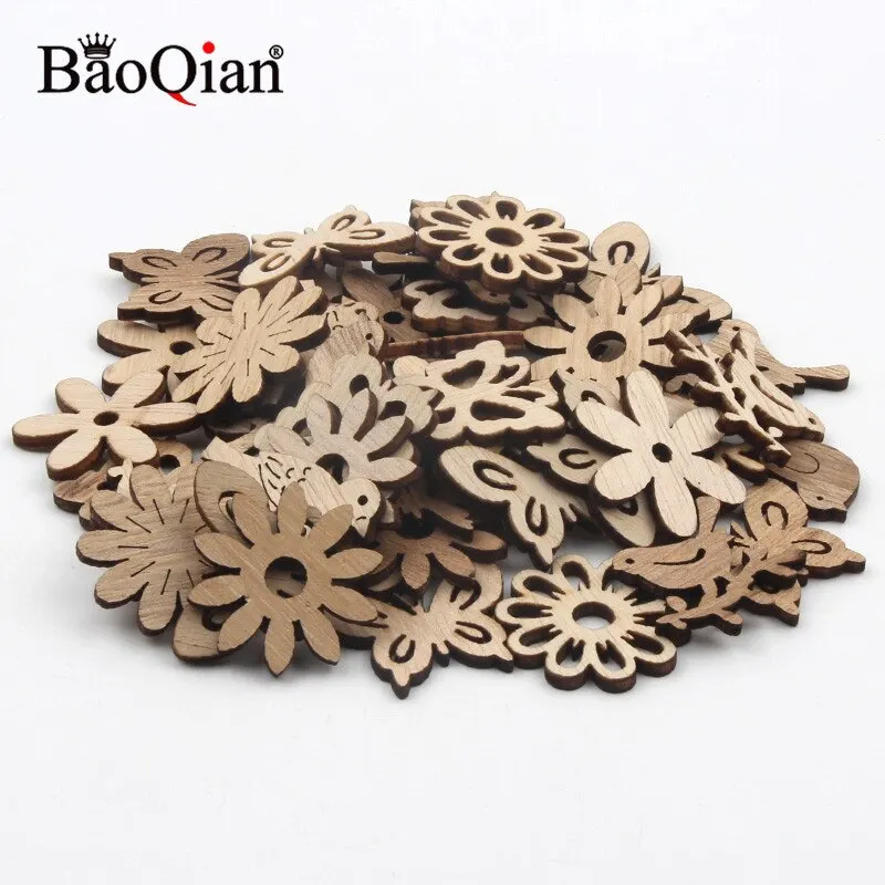 20pcs Natural Mix Animals Shape Wooden Craft Home Decoration Handmade Hanging Ornament Accessory Scrapbooking DIY 25mm