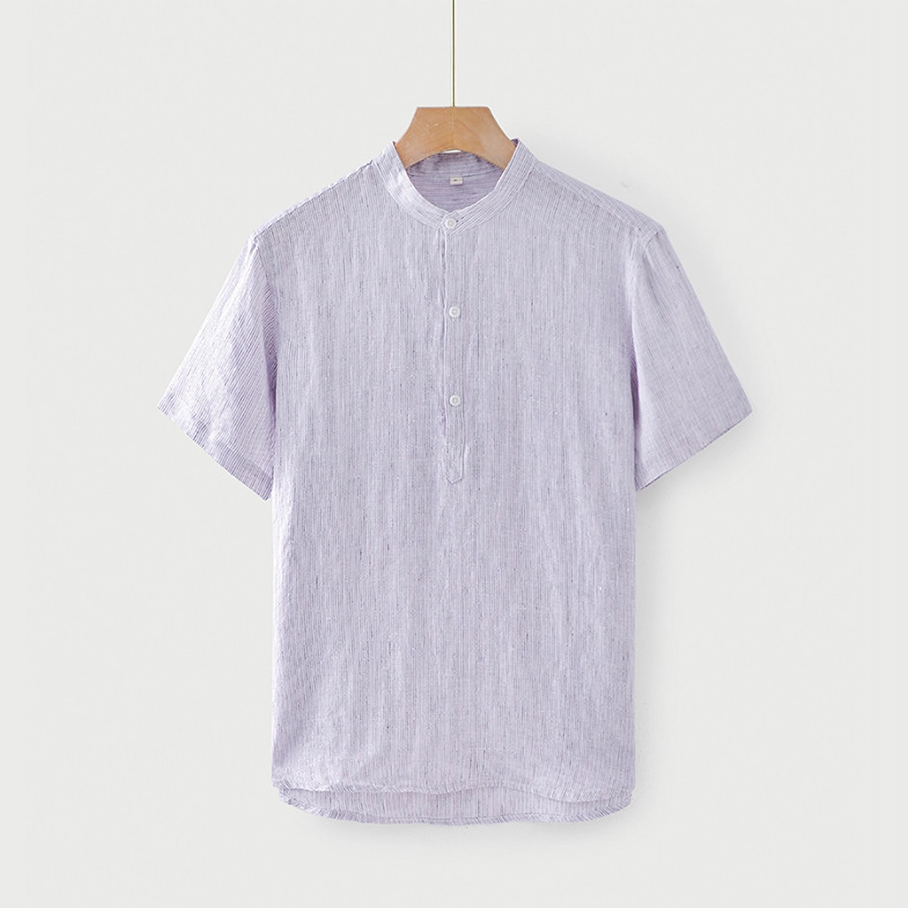 T-shirt rayé 100% lin européen pour hommes- SOIE PLUS