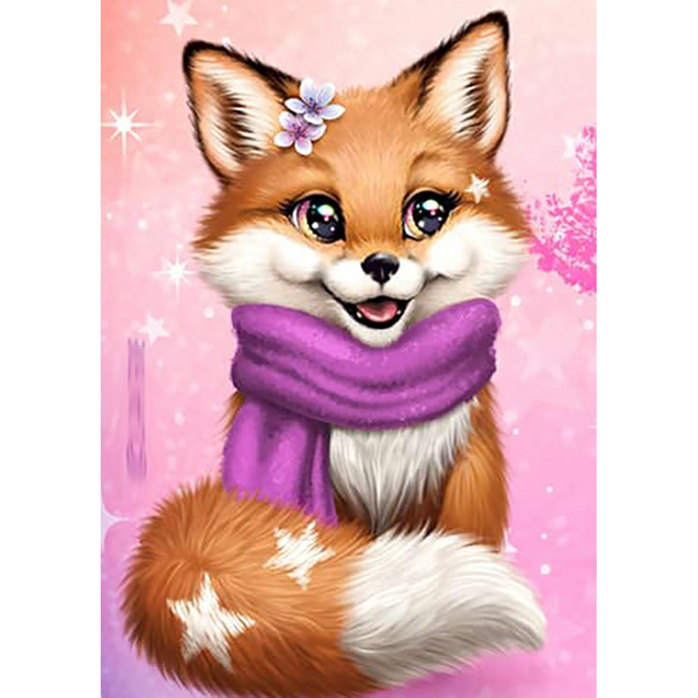

30*40CM - Round Drill Diamond Painting - Fox In Scarf, 501 Original