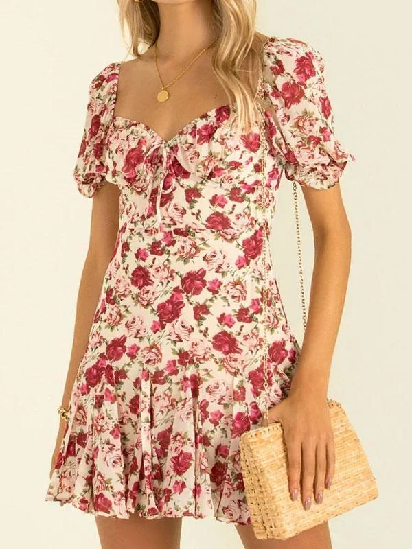 Cream with pink floral print mini dress