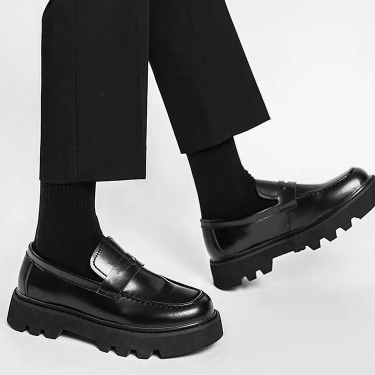 Men Streetwear Fashion Business Casual Thick Platform Genuine Leather Wedding Loafers Shoes Harajuku Korean Man Leather Shoe-dark style-men's clothing-halloween