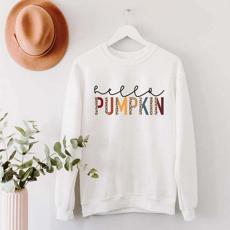 Halloween Costumes Hello Pumpkin Pumpkin Printed Crew Neck Sweatshirt Female