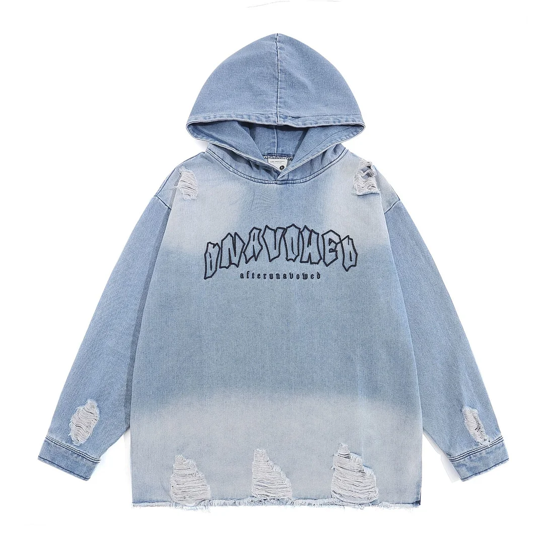 Women's Vintage Letter Embroidery Tie Dye Gradient Hooded Sweater Boyfriend Style Sweatshirt