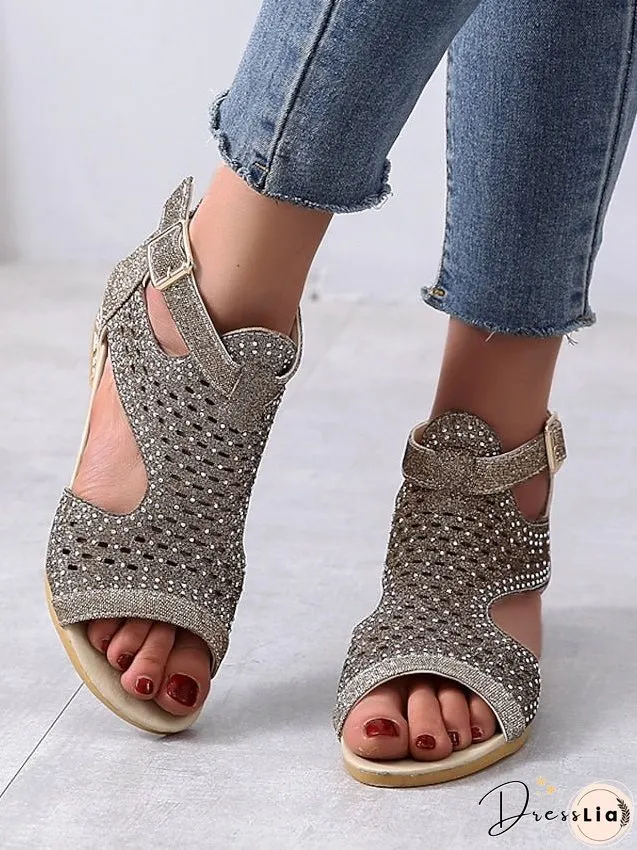 Womens Sandals Wedge Plus Size Party Outdoor Work Summer Spring Rhinestone Heel Peep Toe