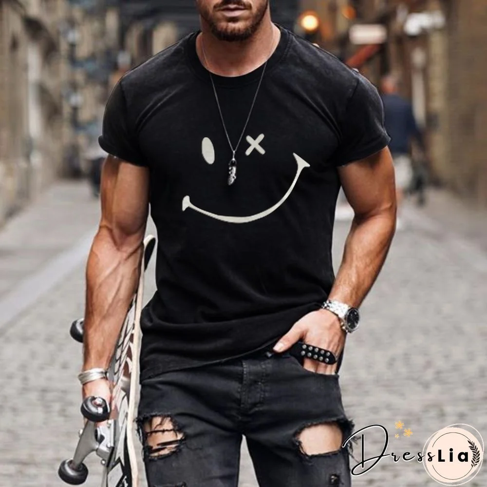 Mens Fashion Washing Short Sleeve Smiley T-Shirt