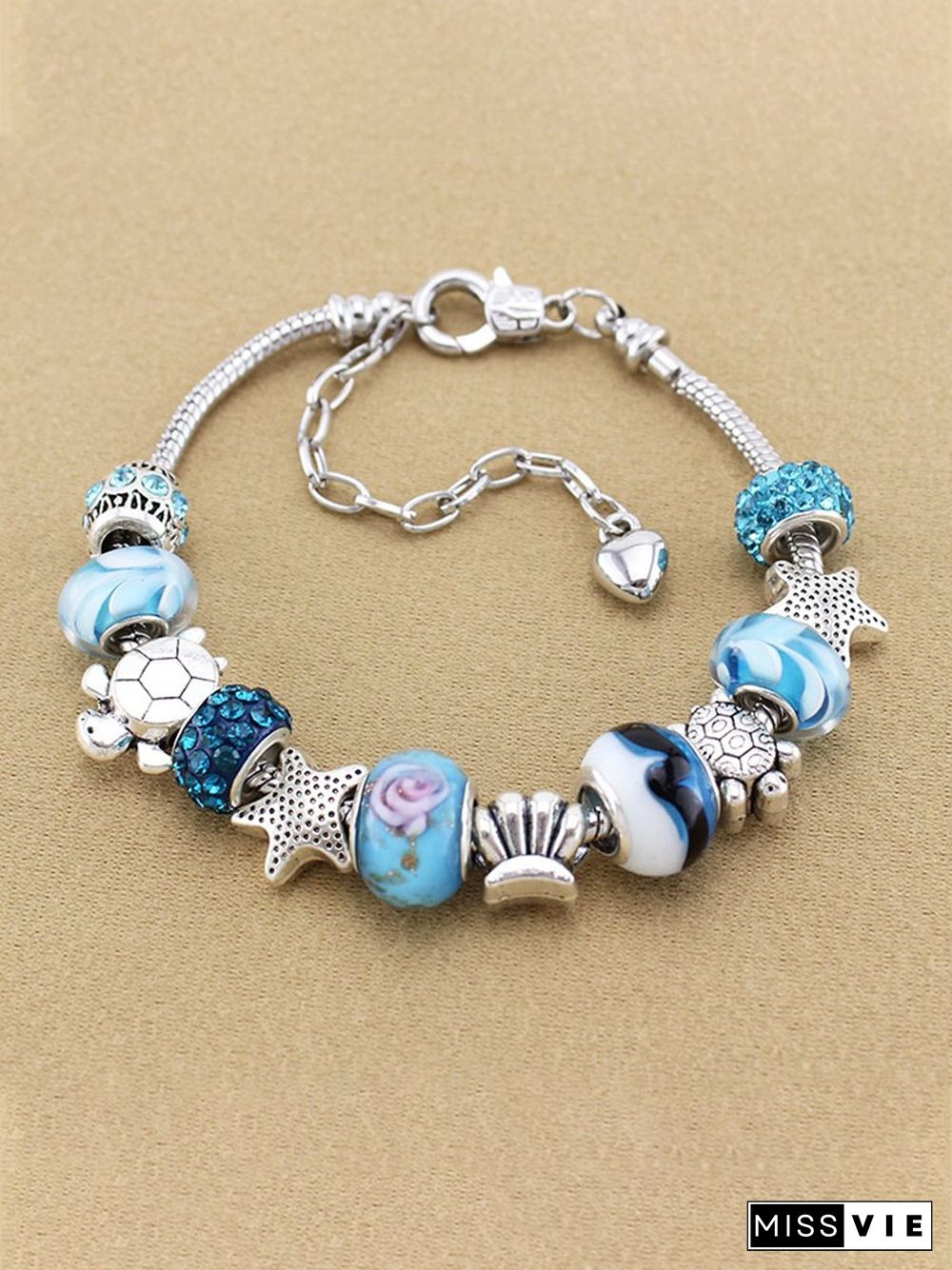 Women's Resort Style Fashion Turtle Glass Bead Adjustable Bracelet